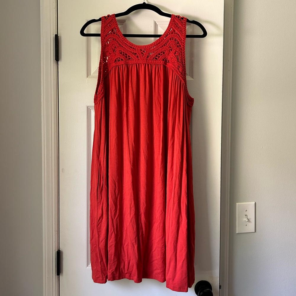 Red Orange Crochet Sleeveless Maternity Dress